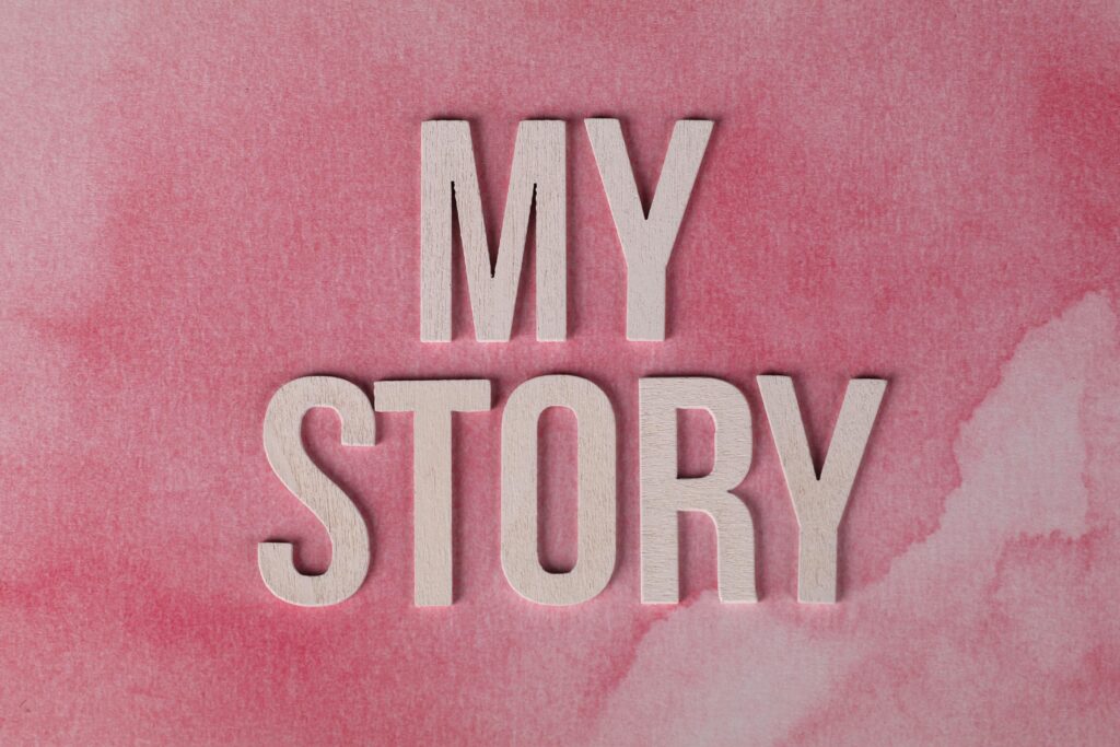 Soft pink watercolor background featuring the text 'My Story' for personal journaling or storytelling themes.